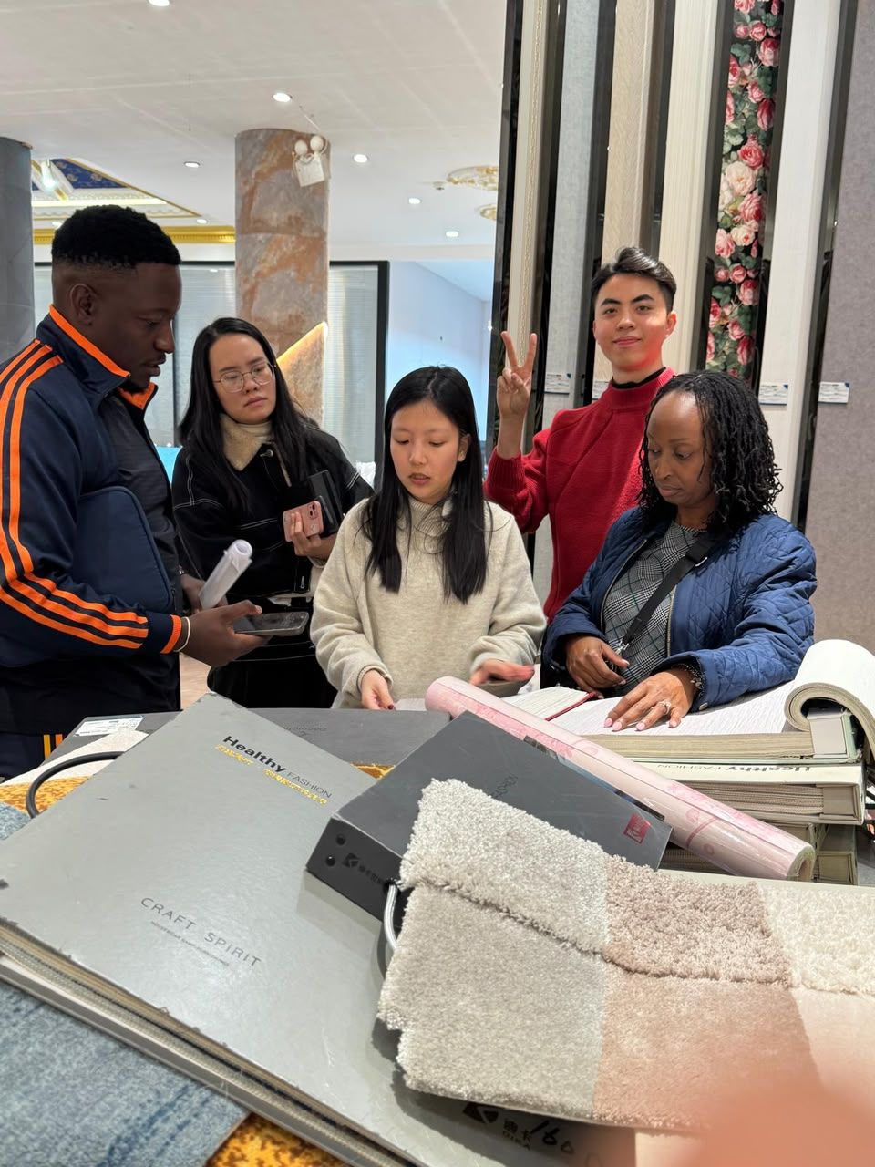 Reviewing flooring and wall-covering samples